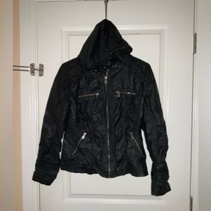 Lock & Love Faux Leather Jacket with removable hood/liner